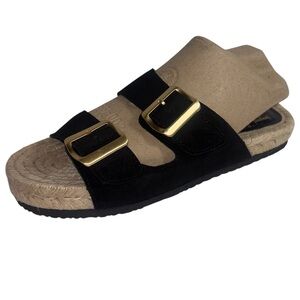 Haute Hippie Espadrille Slides Suede Flat Nikki Black and Gold Women’s Size 7.5